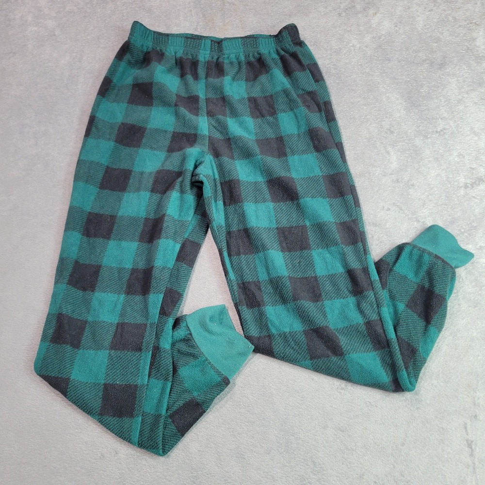 Wonder Nation Pajama Pants Kids Size 8 Green Black Buffalo Plaid Fleece Joggers‎